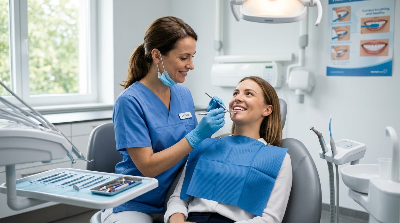 Paciente sorrindo durante consulta de rotina